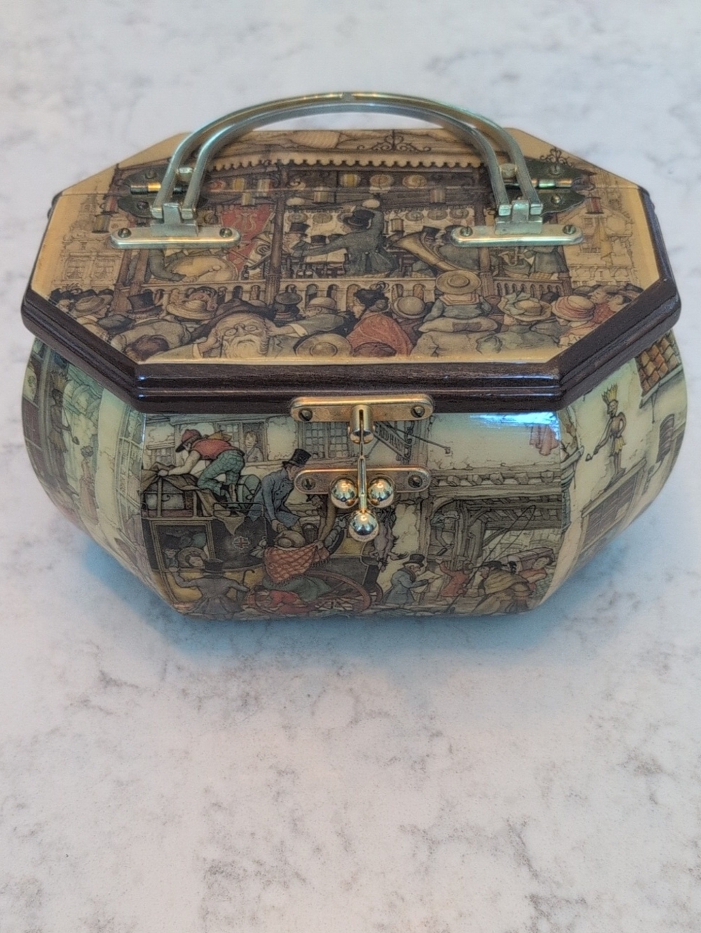 Vintage Anton Pieck Wood & Decoupage  Jewelry Box Handbag